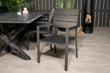 Rives Spisegruppe 200cm + 6 Levels Stablebare Spisestoler - Svart - Hagemøbler & utemiljø - Hagegruppe - Spisegrupper hage