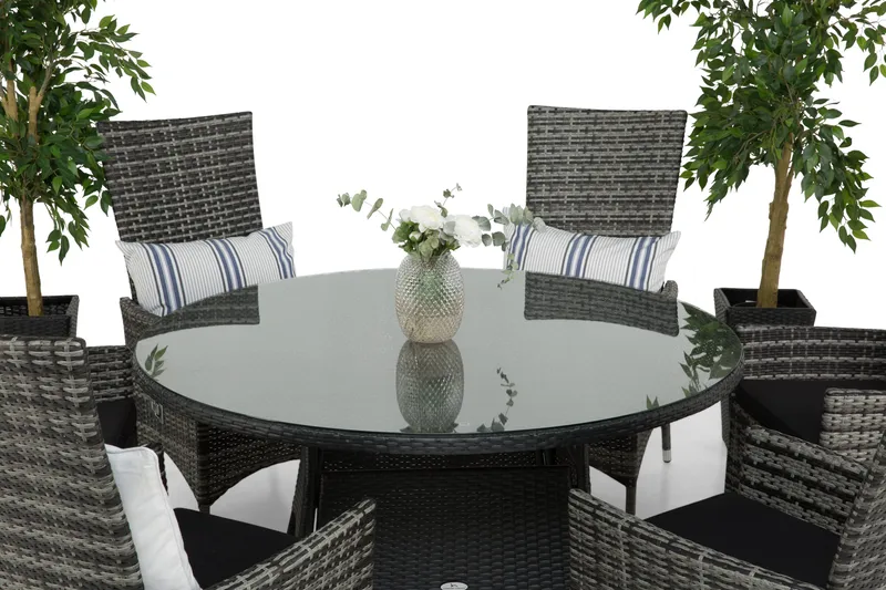 Round Spisegruppe Ø140+6 Jenny Regulerbare Stoler - Svart/Grå - Hagemøbler & utemiljø - Hagegruppe - Spisegrupper hage
