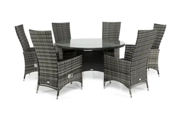 Round Spisegruppe Ø140+6 Jenny Regulerbare Stoler - Svart/Grå - Hagemøbler & utemiljø - Hagegruppe - Spisegrupper hage