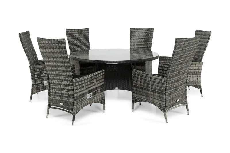 Round Spisegruppe Ø140+6 Jenny Regulerbare Stoler, Svart/Grå