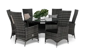 Round Spisegruppe Ø140+6 Jenny Regulerbare Stoler+Puter - Svart/Grå - Hagemøbler & utemiljø - Hagegruppe - Spisegrupper hage