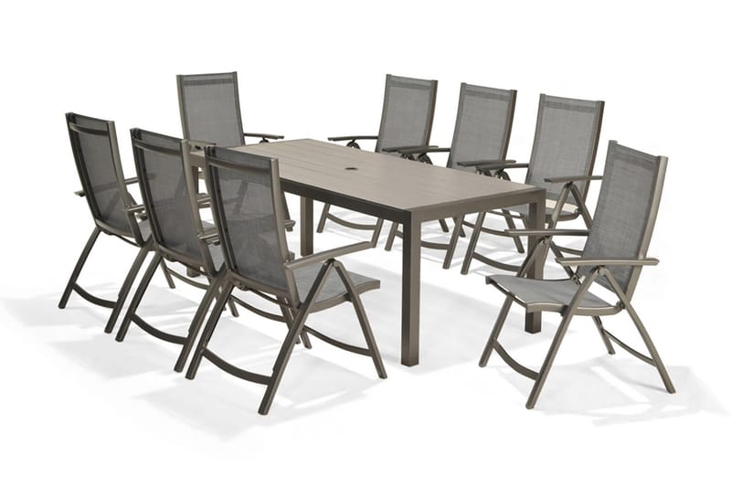 Solana Spisegruppe 201 cm + 8 Posisjonsstoler, Grå