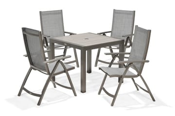 Solana Spisegruppe 88 cm + 4 Posisjonsstoler - Grå - Hagemøbler & utemiljø - Hagegruppe - Spisegrupper hage