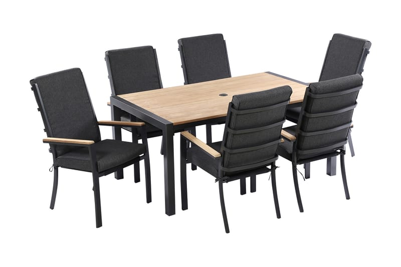 Spisegruppe Argonia 160 cm + 6 Stoler - Svart - Hagemøbler & utemiljø - Hagegruppe - Spisegrupper hage