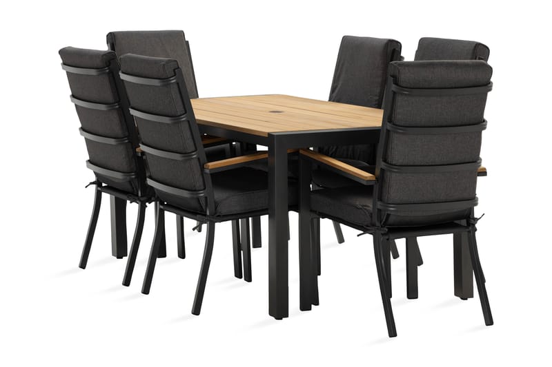 Spisegruppe Argonia 160 cm + 6 Stoler - Svart - Hagemøbler & utemiljø - Hagegruppe - Spisegrupper hage