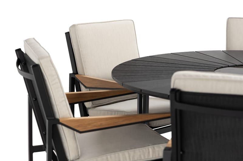 Spisegruppe Finnhamn 140 cm Rund + 6 Spisestol Östermalm - Teak/Svart - Hagemøbler & utemiljø - Hagegruppe - Spisegrupper hage