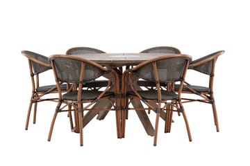 Spisegruppe for utendørsbruk Rosario spisebord - teak Ø140 +Vila Real kaféstol 2-pk - brun/svart _6 Brun - Hagemøbler & utemiljø - Hagegruppe - Spisegrupper hage