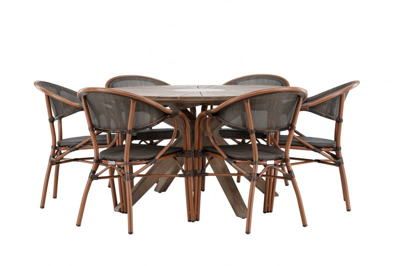 Spisegruppe for utendørsbruk Rosario spisebord - teak Ø140 +Vila Real kaféstol 2-pk - brun/svart _6 Brun - Hagemøbler & utemiljø - Hagegruppe - Spisegrupper hage