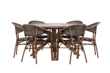 Spisegruppe for utendørsbruk Rosario spisebord - teak Ø140 +Vila Real kaféstol 2-pk - brun/svart _6 Brun - Hagemøbler & utemiljø - Hagegruppe - Spisegrupper hage