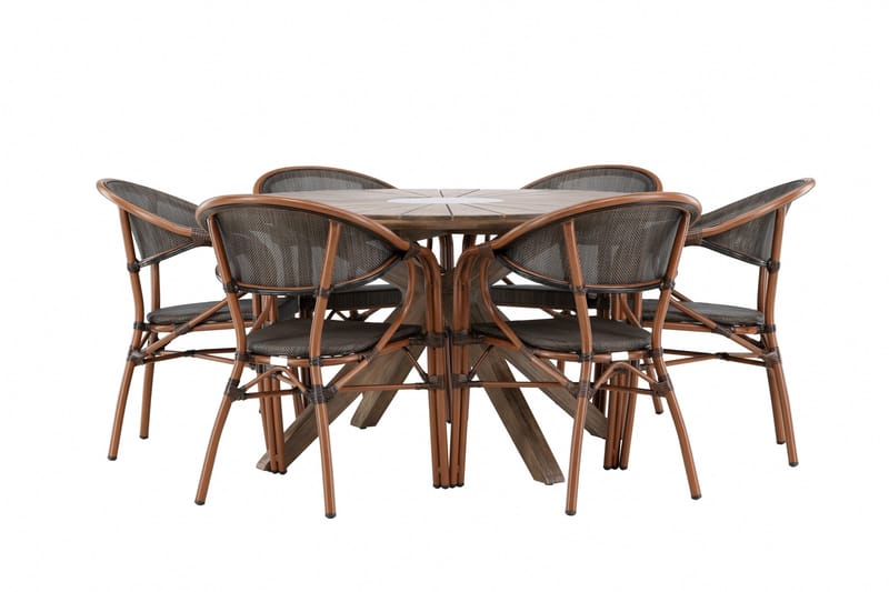 Spisegruppe for utendørsbruk Rosario spisebord - teak Ø140 +Vila Real kaféstol 2-pk - brun/svart _6 Brun - Hagemøbler & utemiljø - Hagegruppe - Spisegrupper hage