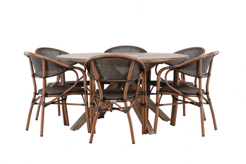 Spisegruppe for utendørsbruk Rosario spisebord - teak Ø140 +Vila Real kaféstol 2-pk - brun/svart _6 Brun - Hagemøbler & utemiljø - Hagegruppe - Spisegrupper hage