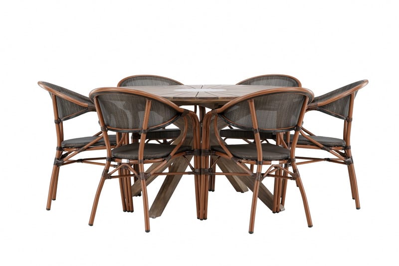 Spisegruppe for utendørsbruk Rosario spisebord - teak Ø140 +Vila Real kaféstol 2-pk - brun/svart _6 Brun - Hagemøbler & utemiljø - Hagegruppe - Spisegrupper hage