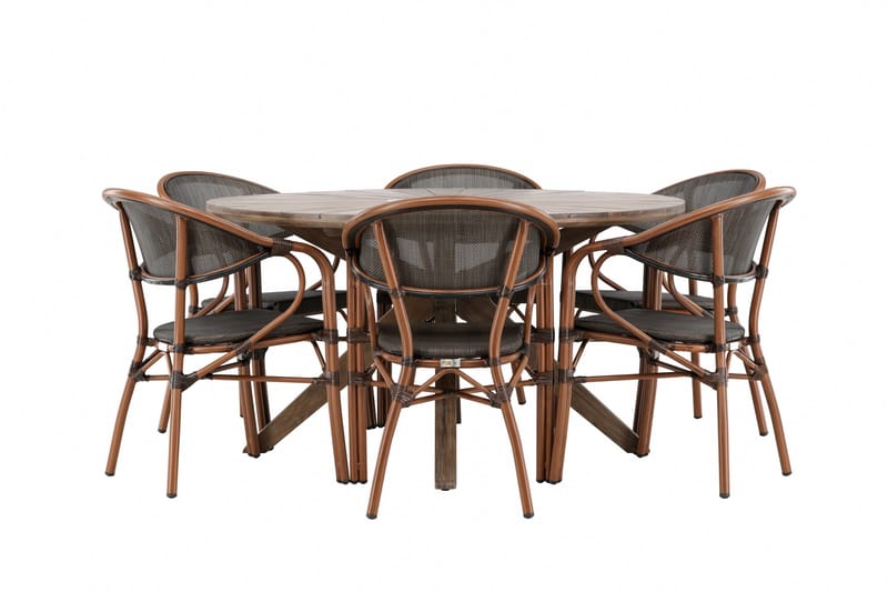 Spisegruppe for utendørsbruk Rosario spisebord - teak Ø140 +Vila Real kaféstol 2-pk - brun/svart _6 Brun - Hagemøbler & utemiljø - Hagegruppe - Spisegrupper hage