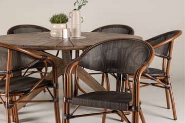Spisegruppe for utendørsbruk Rosario spisebord - teak Ø140 +Vila Real kaféstol 2-pk - brun/svart _6 Brun - Hagemøbler & utemiljø - Hagegruppe - Spisegrupper hage