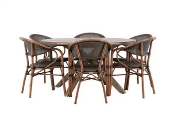 Spisegruppe for utendørsbruk Rosario spisebord - teak Ø140 +Vila Real kaféstol 2-pk - brun/svart _6 Brun - Hagemøbler & utemiljø - Hagegruppe - Spisegrupper hage