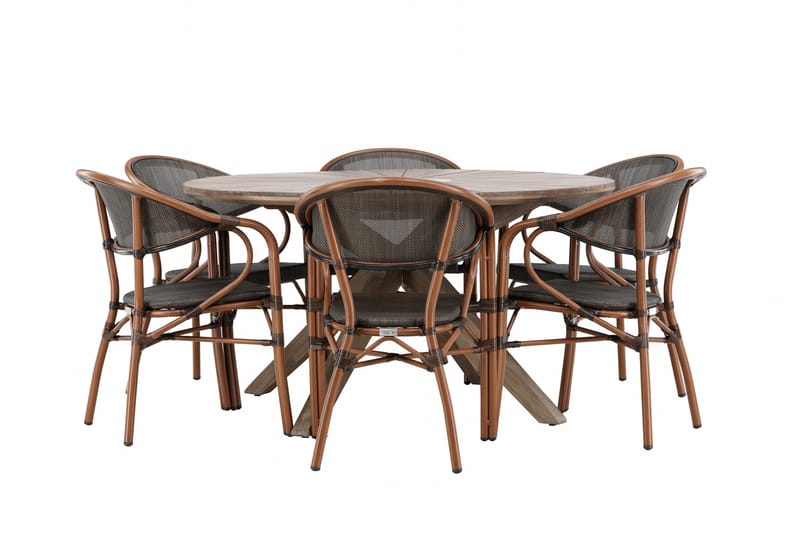 Spisegruppe for utendørsbruk Rosario spisebord - teak Ø140 +Vila Real kaféstol 2-pk - brun/svart _6 Brun - Hagemøbler & utemiljø - Hagegruppe - Spisegrupper hage