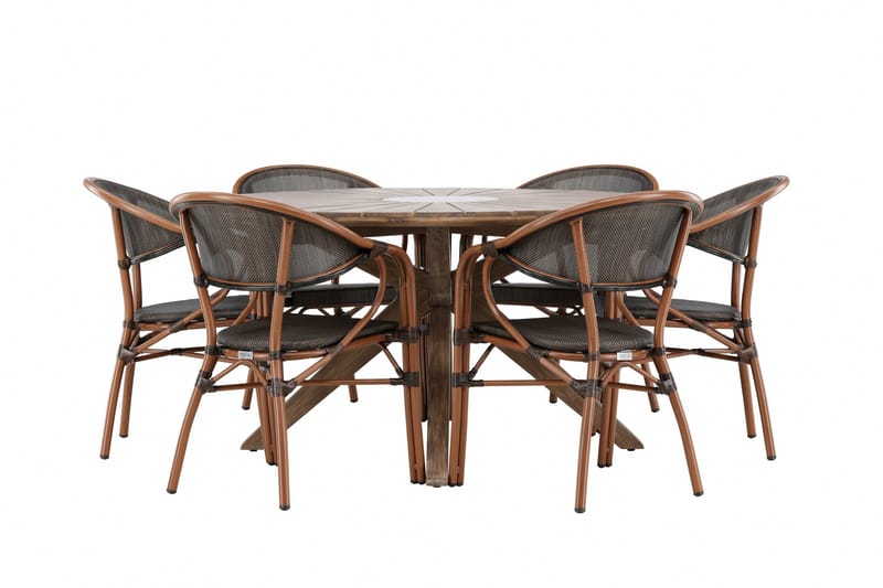 Spisegruppe for utendørsbruk Rosario spisebord - teak Ø140 +Vila Real kaféstol 2-pk - brun/svart _6 Brun - Hagemøbler & utemiljø - Hagegruppe - Spisegrupper hage