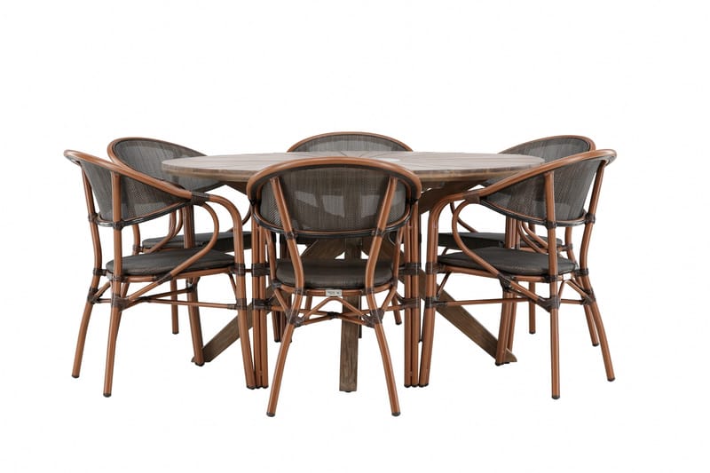 Spisegruppe for utendørsbruk Rosario spisebord - teak Ø140 +Vila Real kaféstol 2-pk - brun/svart _6 Brun - Hagemøbler & utemiljø - Hagegruppe - Spisegrupper hage