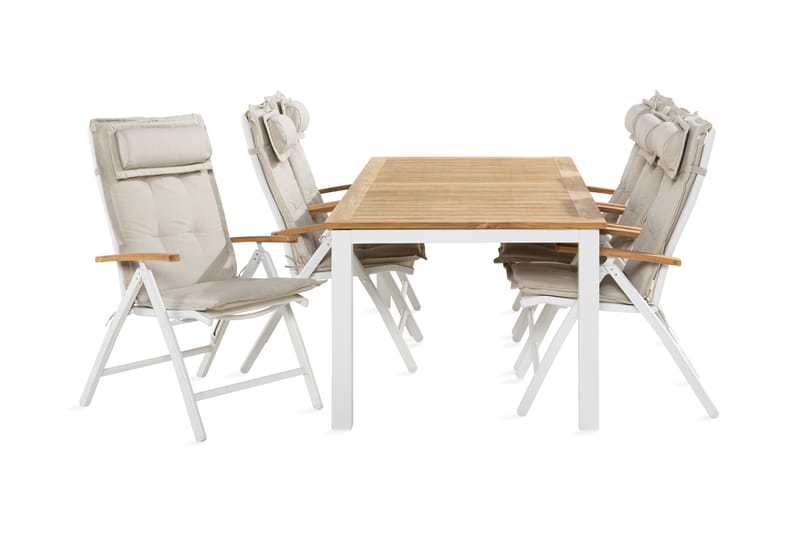 Spisegruppe Las Vegas 100x220-280+6 Stolar +Pute - Hvit|Teak|Offwhite - Hagemøbler & utemiljø - Hagegruppe - Spisegrupper hage