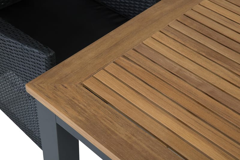 Spisegruppe Las Vegas 152-210 + 4 Thor Stol - Svart|Teak - Spisegrupper hage