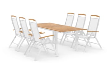 Spisegruppe Las Vegas  152-210+6 Posisjonsstoler Lyx - Hvit|Teak - Hagemøbler & utemiljø - Hagegruppe - Spisegrupper hage