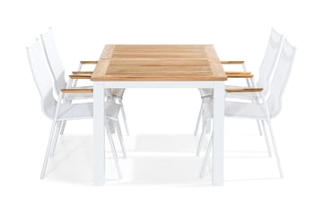 Spisegruppe Las Vegas 152-210x90 + 4 Karmstoler - Hvit|Teak - Hagemøbler & utemiljø - Hagegruppe - Spisegrupper hage