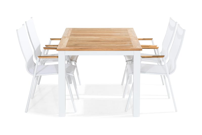 Spisegruppe Las Vegas 152-210x90 + 4 Karmstoler, Hvit|Teak