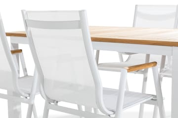 Spisegruppe Las Vegas 152-210x90 + 4 Karmstoler - Hvit|Teak - Hagemøbler & utemiljø - Hagegruppe - Spisegrupper hage