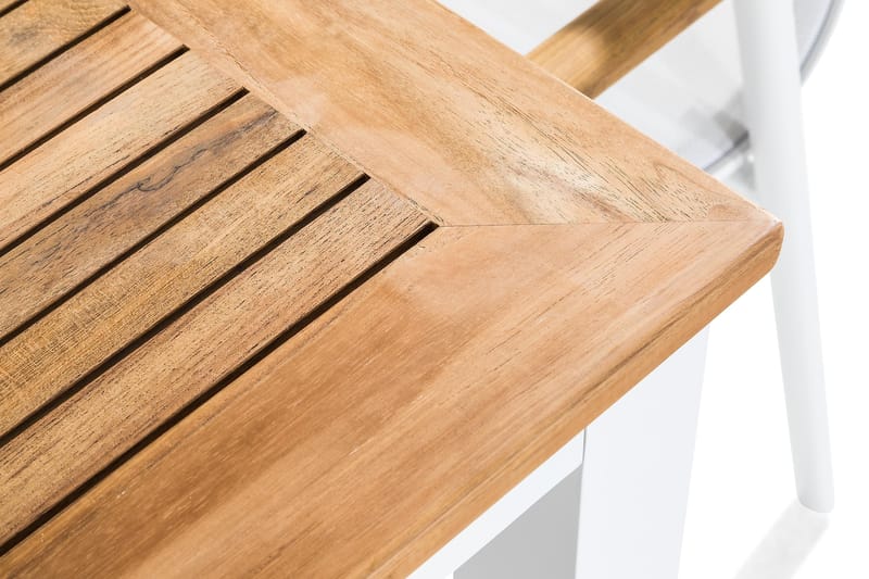 Spisegruppe Las Vegas 152-210x90 + 4 Karmstoler - Hvit|Teak - Hagemøbler & utemiljø - Hagegruppe - Spisegrupper hage