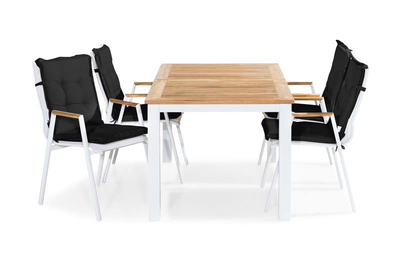 Spisegruppe Las Vegas 152-210x90 + 4 Karmstoler m Pute - Hvit|Teak|Svart - Hagemøbler & utemiljø - Hagegruppe - Spisegrupper hage