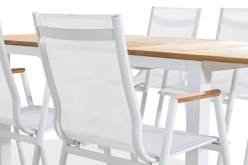 Spisegruppe Las Vegas 152-210x90 + 6 Karmstoler - Hvit|Teak - Hagemøbler & utemiljø - Hagegruppe - Spisegrupper hage