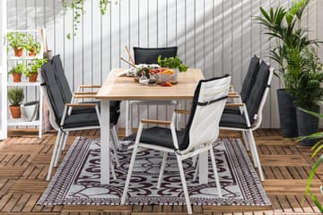 Spisegruppe Las Vegas 152-210x90 + 6 Karmstoler m Pute - Hvit|Teak|Svart - Hagemøbler & utemiljø - Hagegruppe - Spisegrupper hage
