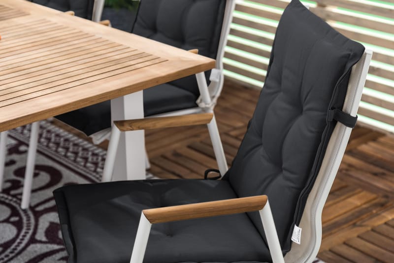 Spisegruppe Las Vegas 152-210x90 + 6 Karmstoler m Pute - Hvit|Teak|Svart - Hagemøbler & utemiljø - Hagegruppe - Spisegrupper hage