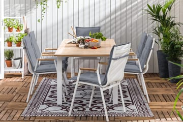 Spisegruppe Las Vegas 152-210x90 + 6 Karmstoler m Pute - Hvit|Teak|Grå - Hagemøbler & utemiljø - Hagegruppe - Spisegrupper hage