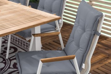 Spisegruppe Las Vegas 152-210x90 + 6 Karmstoler m Pute - Hvit|Teak|Grå - Hagemøbler & utemiljø - Hagegruppe - Spisegrupper hage