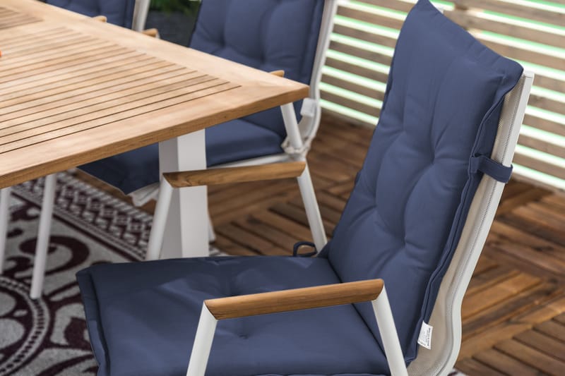 Spisegruppe Las Vegas 152-210x90 + 6 Karmstoler m Pute - Hvit|Teak|Blå - Hagemøbler & utemiljø - Hagegruppe - Spisegrupper hage
