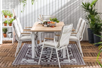 Spisegruppe Las Vegas 152-210x90 + 6 Karmstoler m Pute - Hvit|Teak - Hagemøbler & utemiljø - Hagegruppe - Spisegrupper hage
