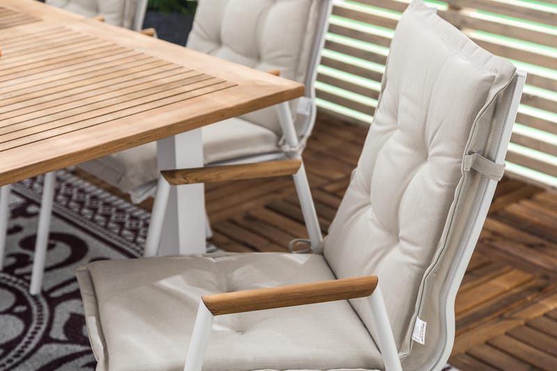 Spisegruppe Las Vegas 152-210x90 + 6 Karmstoler m Pute - Hvit|Teak - Hagemøbler & utemiljø - Hagegruppe - Spisegrupper hage