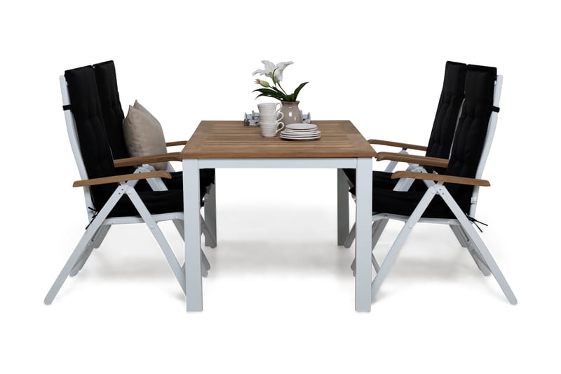 Spisegruppe Las Vegas 152-210x90+4 Las Vegas Lyx Stol m Pute, Hvit|Teak|Svart