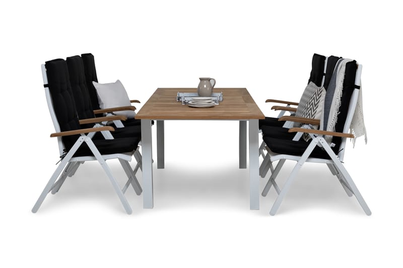 Spisegruppe Las Vegas 152-210x90+6 Las Vegas Lyx Stol m Pute, Hvit|Teak|Svart