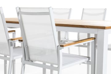 Spisegruppe Las Vegas 220-280x100 + 6 Stablestoler - Hvit|Teak - Hagemøbler & utemiljø - Hagegruppe - Spisegrupper hage