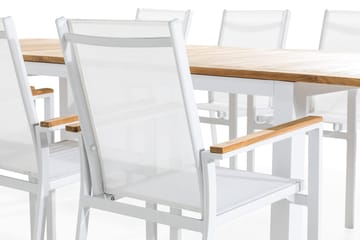 Spisegruppe Las Vegas 220-280x100 + 8 Stablestoler - Hvit|Teak - Hagemøbler & utemiljø - Hagegruppe - Spisegrupper hage