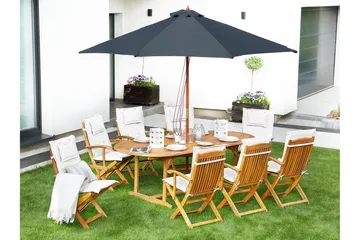 Spisegruppe MAUI med 8 Stoler+Puter + Paraply - Tre / Natur - Hagemøbler & utemiljø - Hagegruppe - Spisegrupper hage