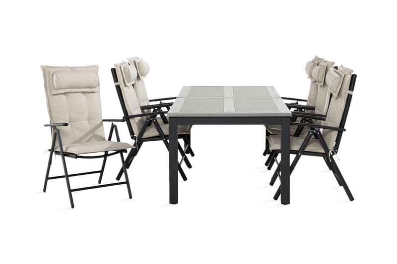 Spisegruppe Monaco 100x220-280+6 Maggie Stoler m Pute - Svart|Offwhite - Hagemøbler & utemiljø - Hagegruppe - Spisegrupper hage