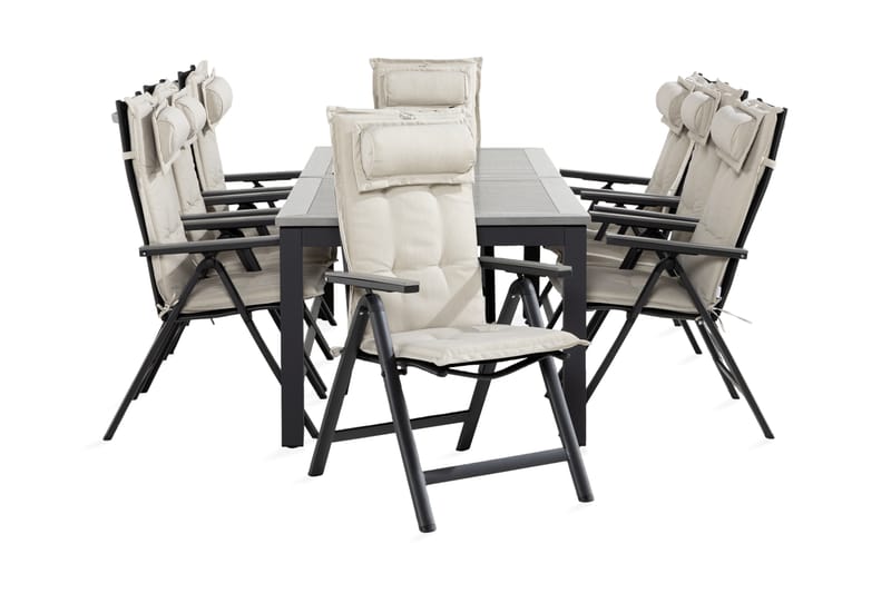 Spisegruppe Monaco 100x220-280+8 Monaco Light Stol +Pute - Svart|Grå|Offwhite - Hagemøbler & utemiljø - Hagegruppe - Spisegrupper hage