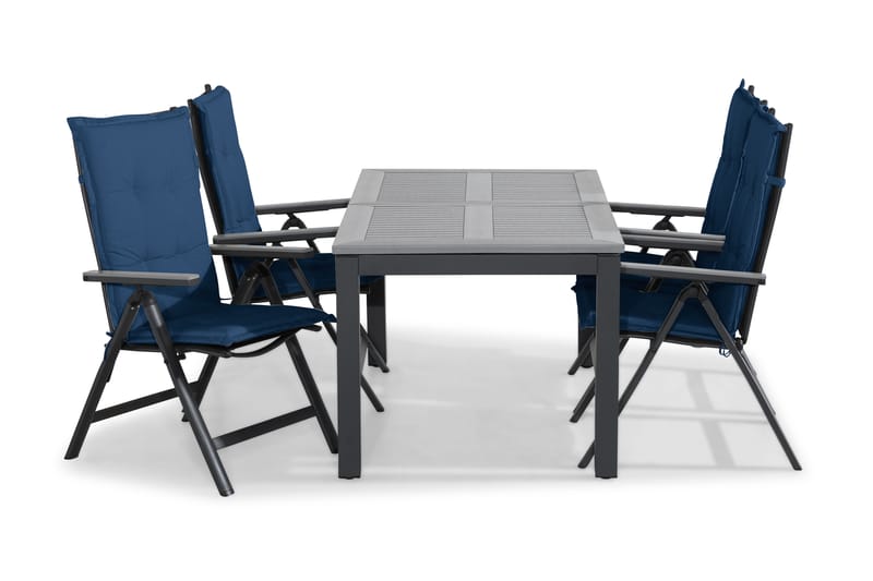 Spisegruppe Monaco 152-210x90 + 4 Monaco Light Stol m Pute - Svart|Grå|Blå - Hagemøbler & utemiljø - Hagegruppe - Spisegrupper hage
