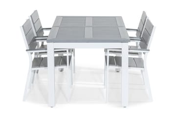 Spisegruppe Monaco 152-210x90 + 4 Tunis Stablestol - Hvit|Grå - Hagemøbler & utemiljø - Hagegruppe - Spisegrupper hage