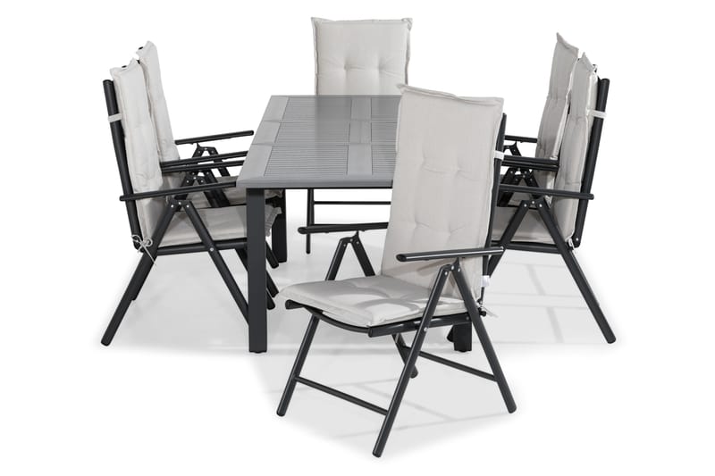 Spisegruppe Monaco 152-210x90+6 Maggie Posisjonsstol m Pute - Svart|Offwhite - Hagemøbler & utemiljø - Hagegruppe - Spisegrupper hage