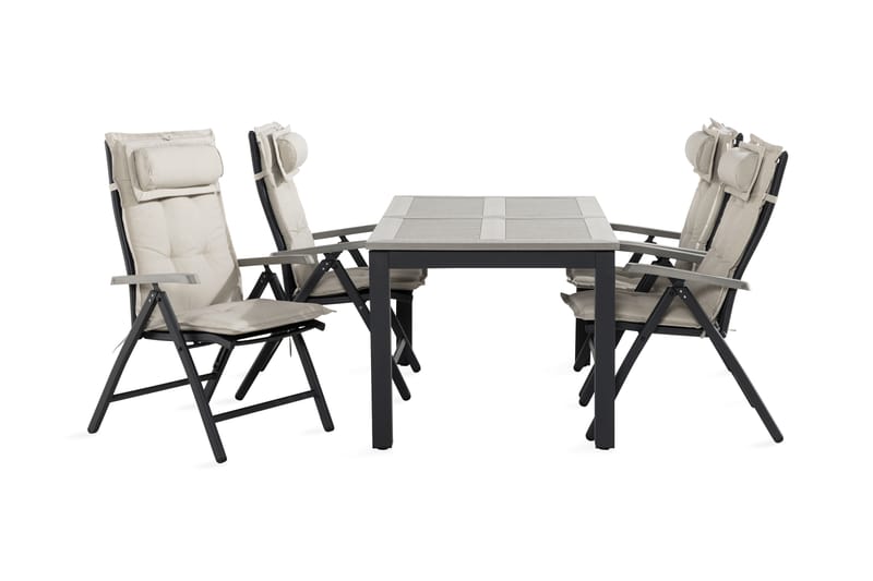 Spisegruppe Monaco 90x152-210+4 Stoler m Pute - Svart|Grå|Offwhite - Hagemøbler & utemiljø - Hagegruppe - Spisegrupper hage