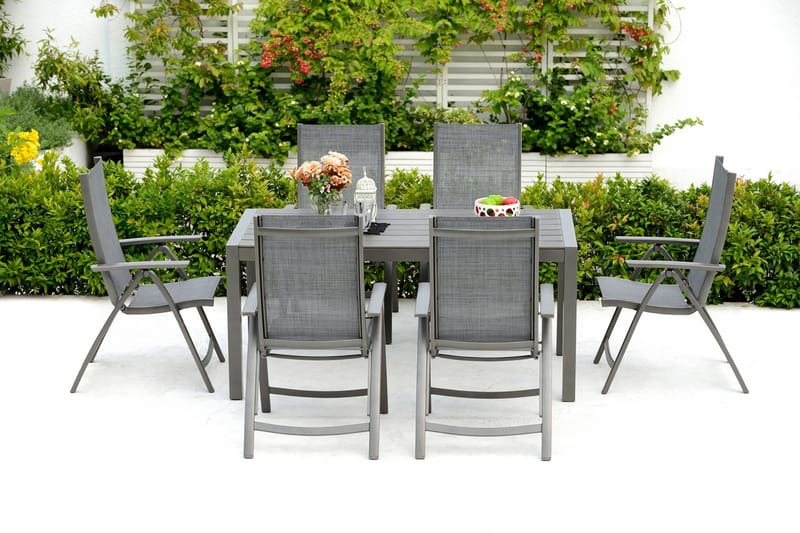 Spisegruppe Solana 160 cm + 6 Posisjonsstoler - Grå - Spisegrupper hage